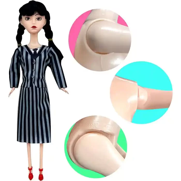 عروسک دخترانه ونزدی Wednesday با لباس راه راه کد XY001A