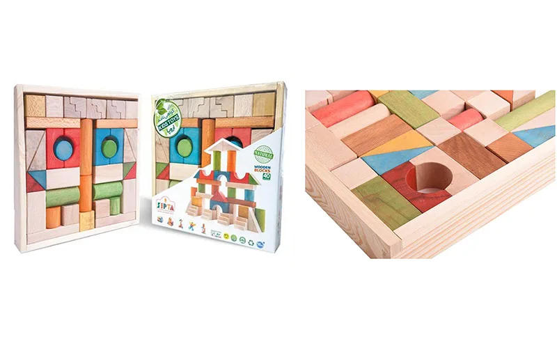 40-piece colored blocks wooden toy with wooden box