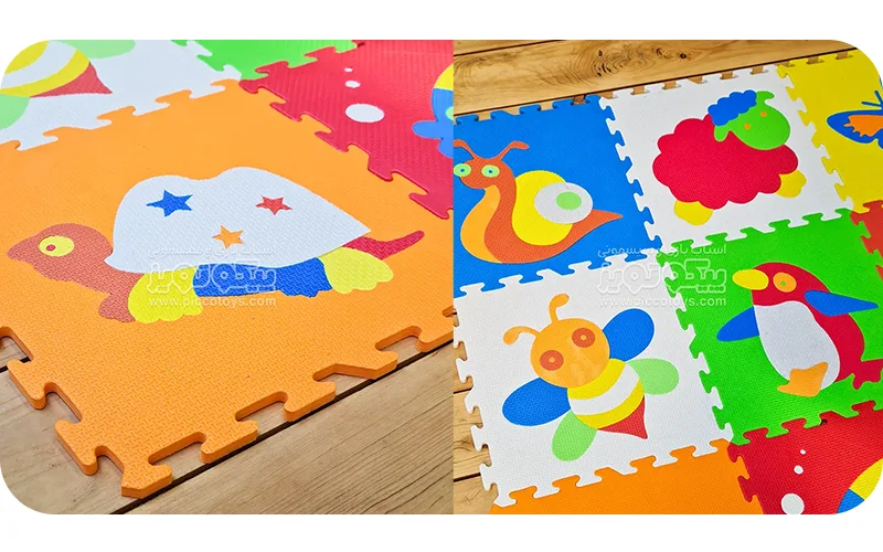 Children's foam floor with animal designs, 9 pieces