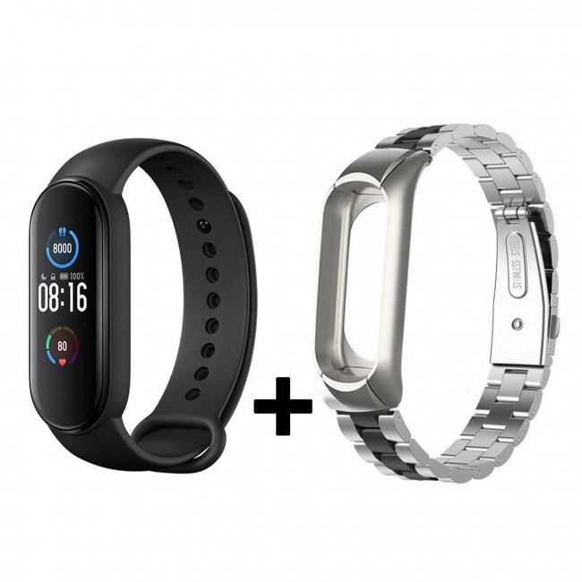 مچ‌ بند هوشمند شیائومی مدل Global Version Mi Band 5 به همراه بند فلزی میبند 5 مدل Double Color