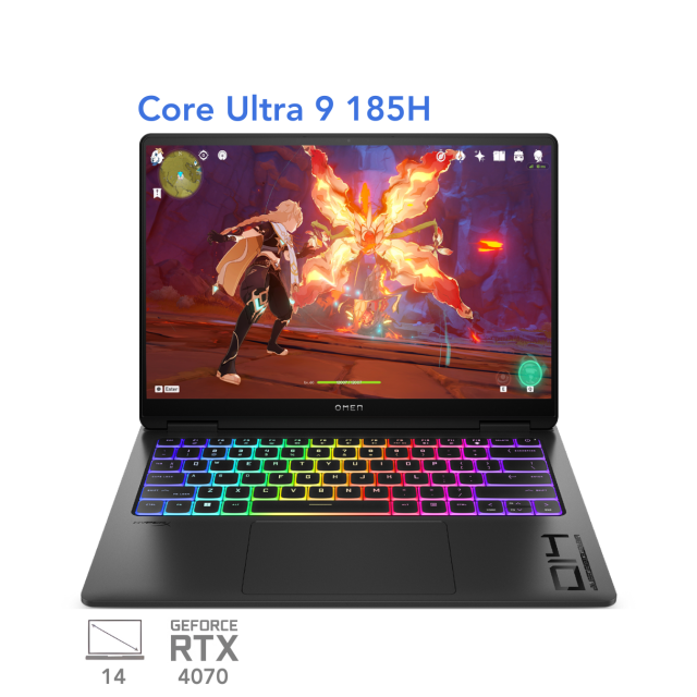 لپ تاپ گیمینگ اچ پی آمن HP Omen 14 Slim fb0065TX Core Ultra 9 185H RTX 4070  32G 2T OLED 2.8K 120Hz 2024