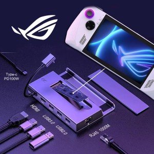 داک تایپ سی 7 در 1 راگ الای با پایه ی نگهدارنده و اسلات SSD مدل ROG Ally Type-C Dock station 7-in-1 with holder and SSD Slot