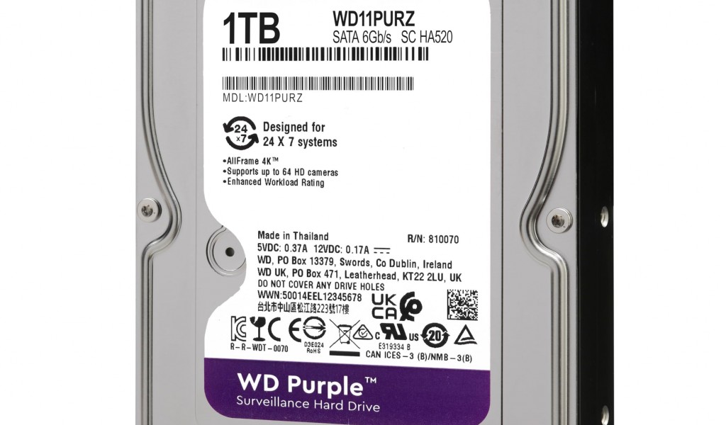 حافظه Western Digital 1TB WD Purple HDD - SATA 6 Gb/s, 64 MB Cache, 3.5 با ظرفیت 1 ترابایت