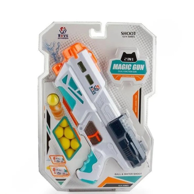 تفنگ بازی دو کاره آب پاش و گلوله اسفنجی مدل MAGIC GUN 2 IN 1
