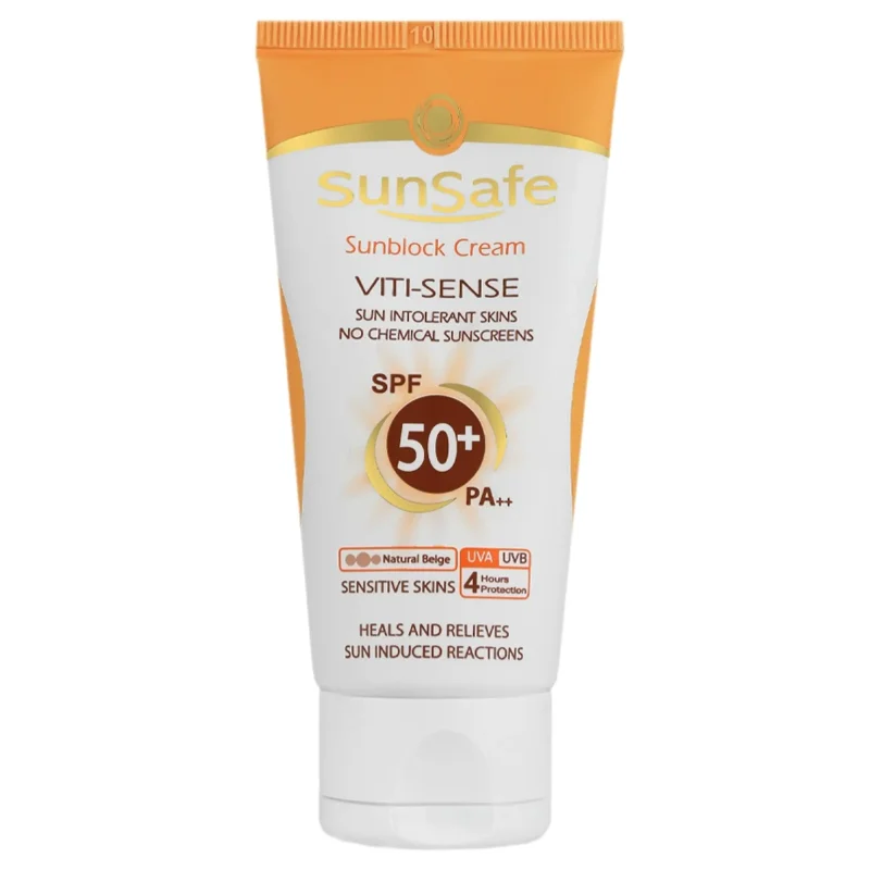 کرم ضدآفتاب کرم پودری (SPF 50) بژ طبیعی سان سیف