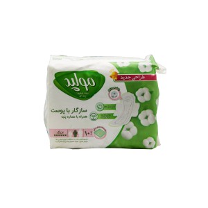نوار بهداشتی بالدار نیمه ضخیم بزرگ پنبه ای مولپد (10 عددی)