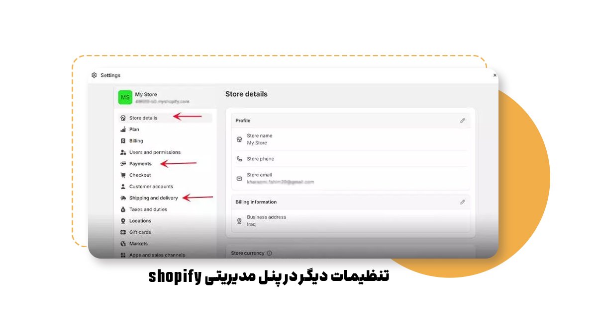 تنظیمات دیگر در پلن مدیریتی shopify
