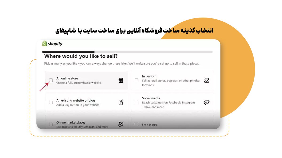 انتخاب گزینه فروشگاه آنلاین برای ساخت سایت با شاپیفای