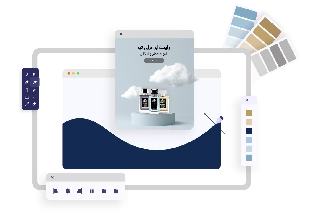 طراحی بنر تبلیغاتی آنلاین در شاپفا با ابزار حرفه‌ای و امکان شخصی‌سازی رنگ و طرح