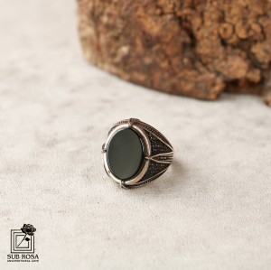 انگشتر نقره 925 مردانه ترک نگین مشکی FREE SIZE-14382