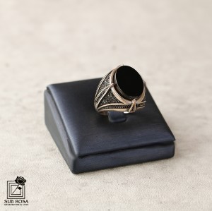 انگشتر نقره 925 مردانه نگین مشکی FREE SIZE-14382