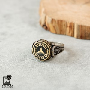 انگشتر نقره 925 مردانه ترک طرح بنزFREE SIZE-14388
