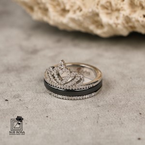 انگشتر تنگستن مدل تاج - مشکی-نقره ای سایز 8-13123