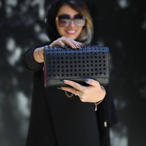 ست سه تکه  کیف چرمی مشکی میخی زنانه کد CLASSIC