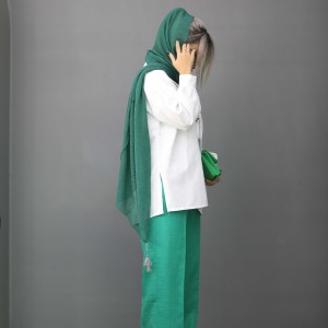 خرید شلوار نیم بگی ترندی بلند کتان لمه دار کد LAME
