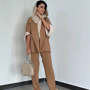شلوار واید بغل چاکدار جدید شکلاتی بامبو کد BOMBA