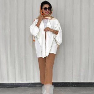 مانتو مغزی دوزی شده کتان کریستال سفید کد VINA