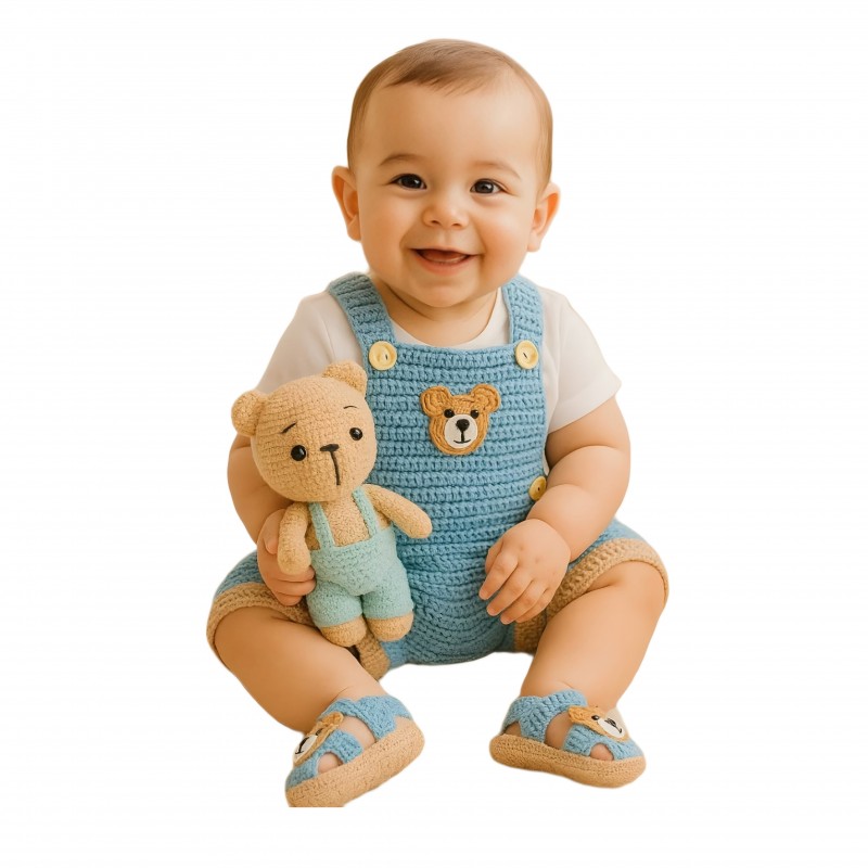 سرهمی نوزادی پسرانه با کلاه و پاپوش  کد Gx23