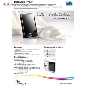 هارددیسک اکسترنال ای دیتا مدل Dashdrive HV620 ظرفیت 2 ترابایت