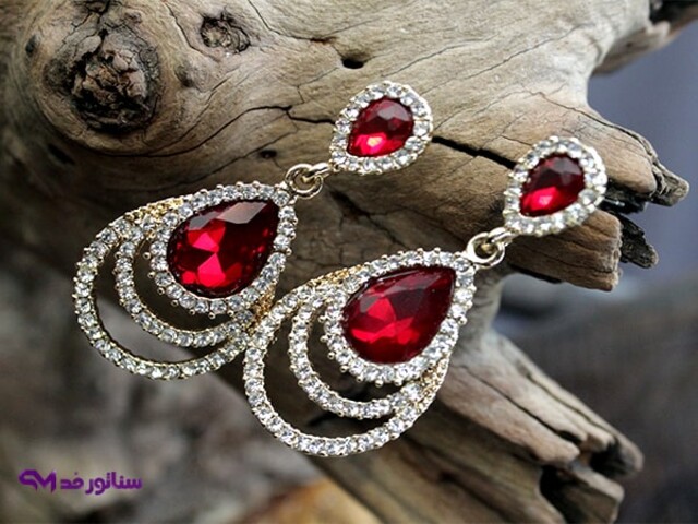 خرید گوشواره استیل نگین دار طرح یاقوت شیک