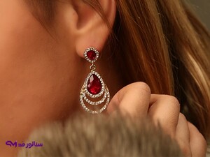 خرید گوشواره استیل نگین دار طرح یاقوت ارزان