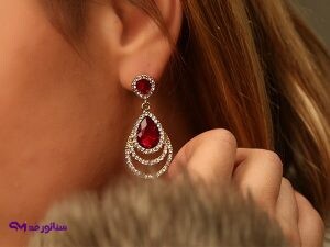 گوشواره استیل نگین دار طرح یاقوت کد G 5071