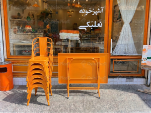 ست میز و صندلی ۶ نفره فلزی با میز تاشو لنا