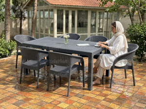 ست میز و صندلی ۶ نفره پلاستیکی حصیری ناصر مدل ۳۲۱-۹۹۲  ( ورونا)