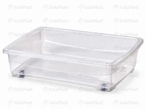 صندوق چرخدار شفاف زیر تختی صنعت بدون درب، نمای سه‌رخ