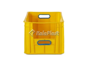 نمای ضلع کوتاه دیگر جعبه ابزاری پلاستیکی زرد کد ۸۲۰ با دو جای دستگیره آبی