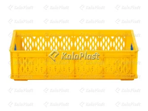 سبد صنعتی پلاستیکی زرد کد ۴۱۳ با بدنه مشبک از نمای روبه‌رو