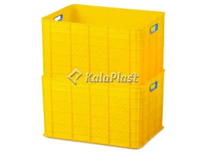 دو جعبه صنعتی پلاستیکی زرد کد ۸۶۰ روی هم، نمای سه‌رخ