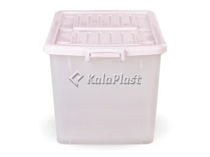 نمای پشت صندوق چرخدار شفاف کد ۲۰۹ با درب صورتی و بدنه بدون طرح