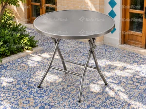 میز گرد تاشو تمام فلزی رویه ساده قطر ۸۰ سانتی‌متر لنا آیرون متال