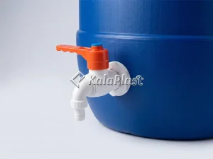 بشکه پلاستیکی ۴۰ لیتری ضخیم کیان با کمربند فلزی، شیر پلاستیکی و شلنگ