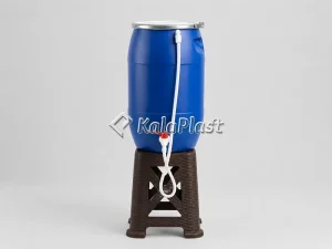 بشکه پلاستیکی ۶۰ لیتری ضخیم مدل کیان با رینگ فلزی، شیر پلاستیکی و شلنگ