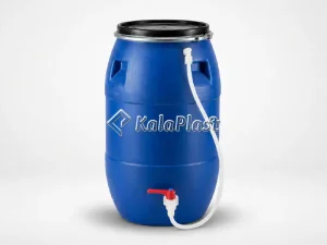 بشکه پلاستیکی ۱۲۰ لیتری ضخیم کیان با کمربند فلزی، شیر پلاستیکی و شلنگ