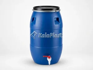بشکه پلاستیکی ۱۲۰ لیتری ضخیم کیان با کمربند فلزی و شیر پلاستیکی