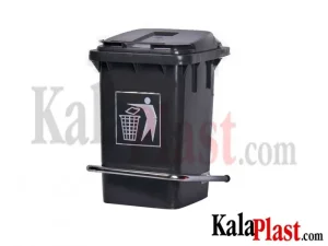 سطل پدالدار ۶۰ لیتری سبلان مشکی با پدال فلزی، نمای جلو و کنار