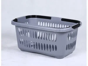 سبد خرید دسته‌دار ۲۸ لیتری روناک طوسی در نمای سه‌رخ با دسته‌های خوابیده