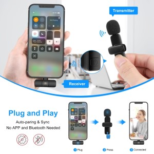 میکروفون PULUZ Wireless Lavalier Noise Reverb Reverb برای دستگاه 8 پین، پشتیبانی از شارژ تلفن (مشکی)