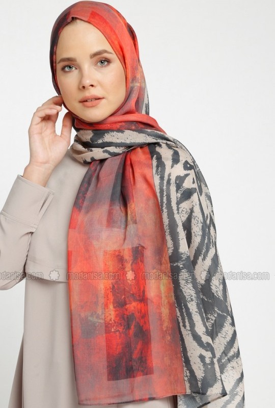 شال طرحدار نارنجی