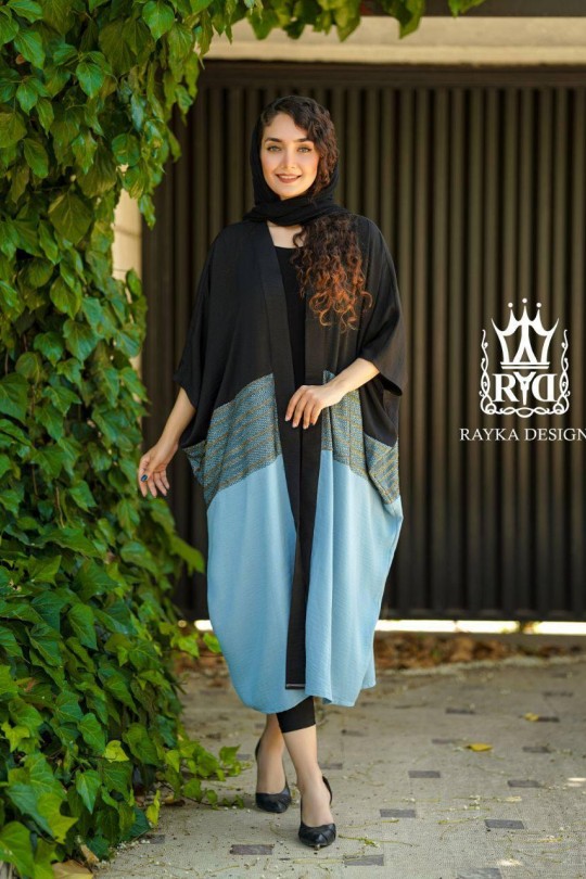 مانتو عبایی مشکی آبی
