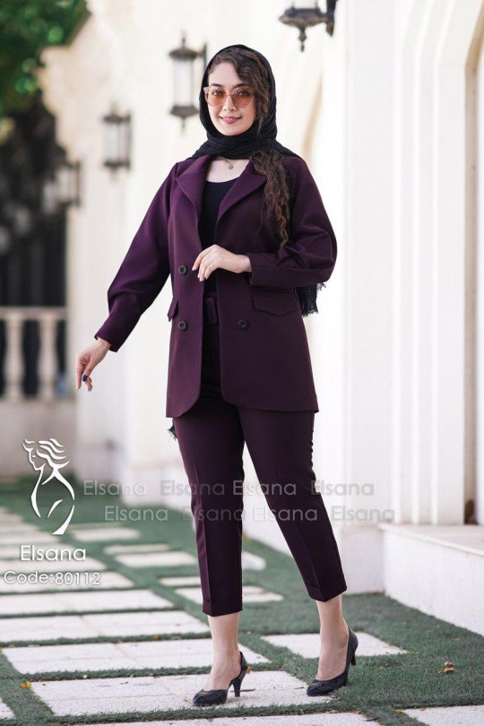 کت و شلوار مدل مونیکا بادمجانی