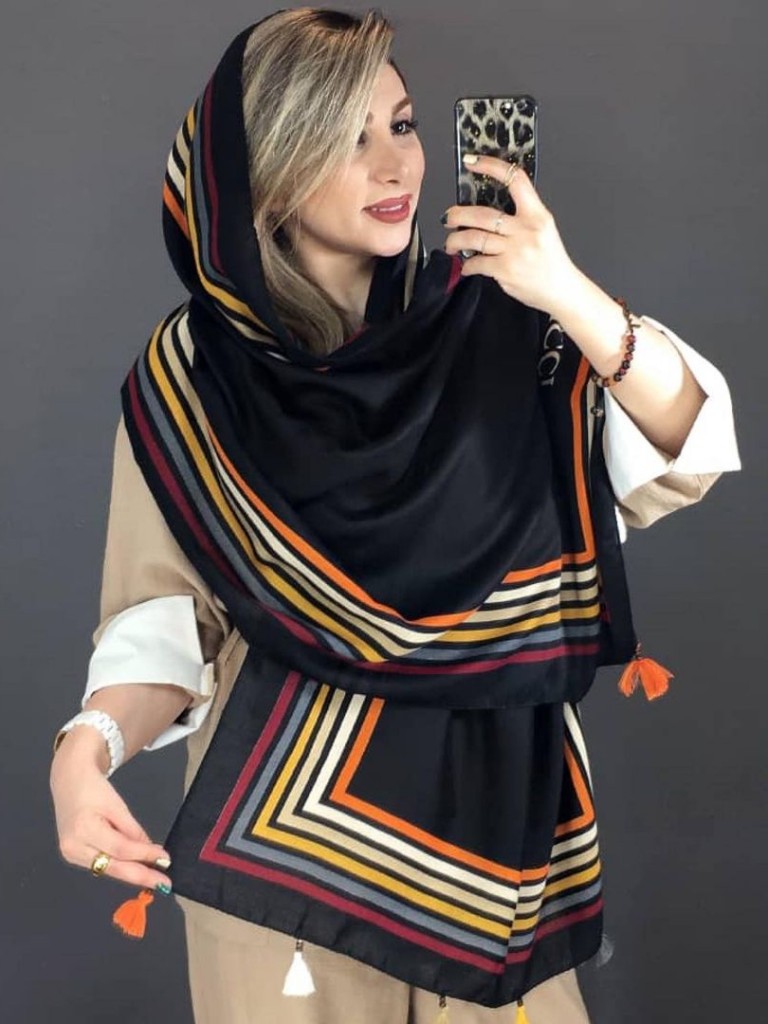 شال نخی پاییزه ساده حاشیه لاینی منگوله دار