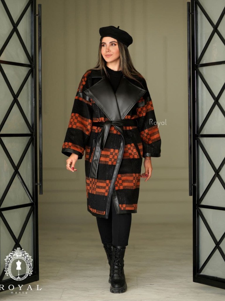 مانتو پاییزه مدل نهالین مشکی نارنجی