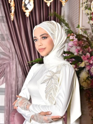 لباس عقد ساتن نگینی سفید