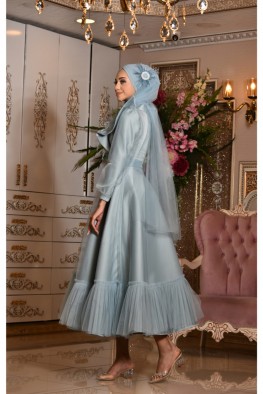 لباس عقد ساتن پردار آبی