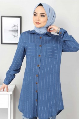 مانتو راه راه آبی
