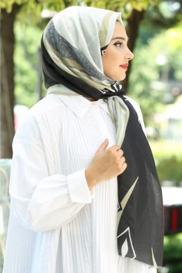 شال نخی سفید مشکی